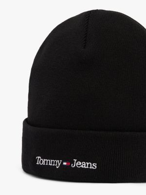 black logo embroidery beanie for men tommy jeans