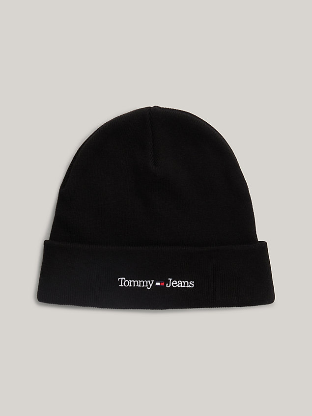 black logo embroidery beanie for men tommy jeans