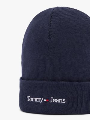 blue logo embroidery beanie for men tommy jeans