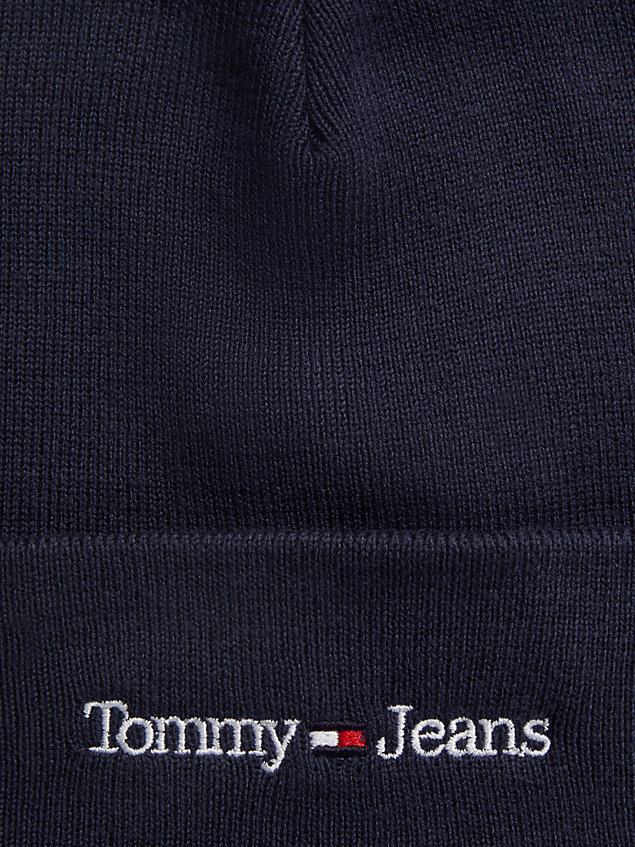 blue logo embroidery beanie for men tommy jeans
