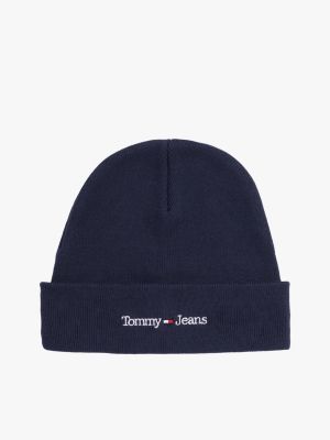 blue beanie mit aufgesticktem logo für herren - tommy jeans