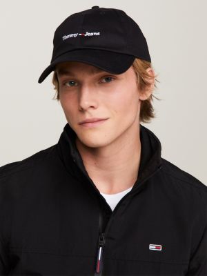 black pure cotton logo baseball cap for men tommy jeans