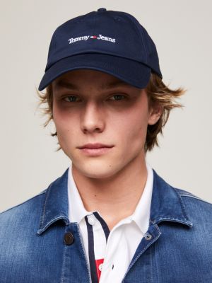 blue pure cotton logo baseball cap for men tommy jeans