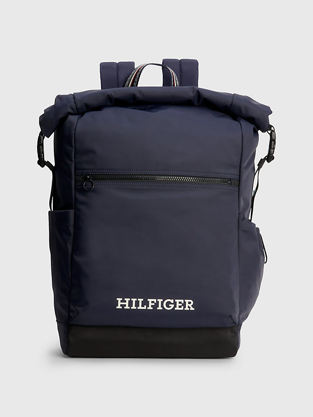 mochila reciclada con solapa enrollable blue de hombre tommy hilfiger
