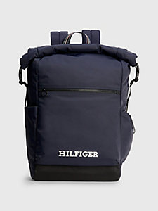 blue recycled roll-top backpack for men tommy hilfiger