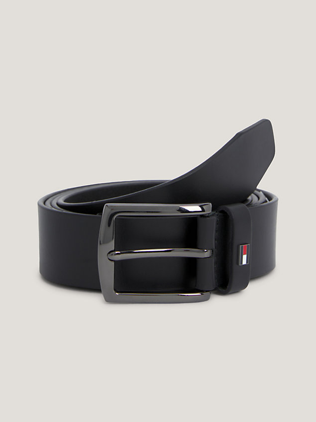 cinturón denton de piel con logo esmaltado black de hombre tommy hilfiger