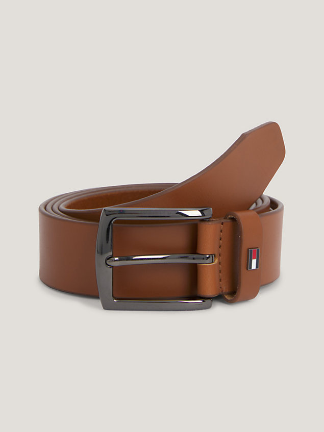 brown denton enamel flag leather belt for men tommy hilfiger