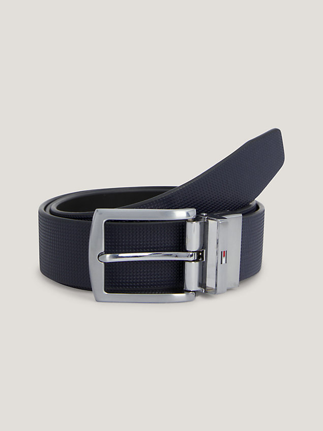 blue denton square buckle reversible leather belt for men tommy hilfiger