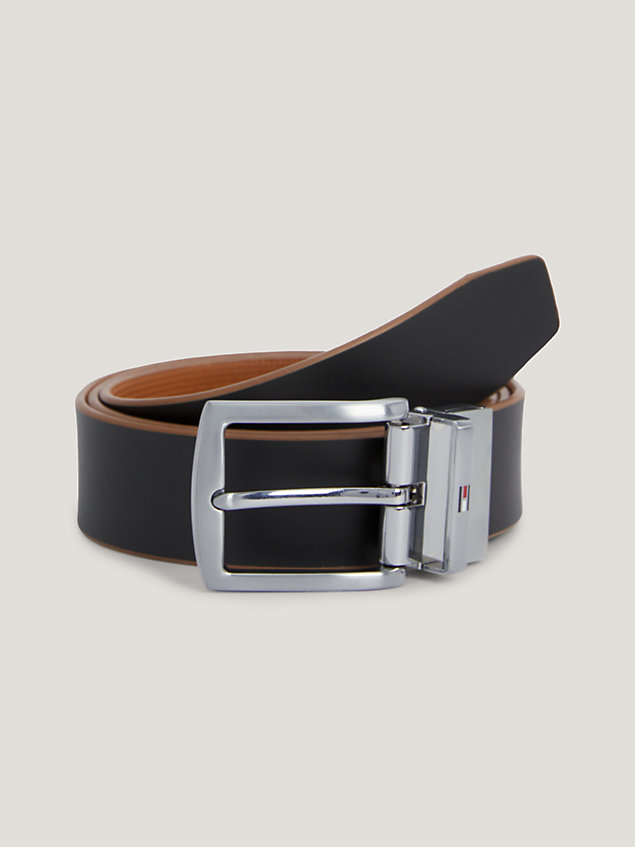 brown denton square buckle reversible leather belt for men tommy hilfiger