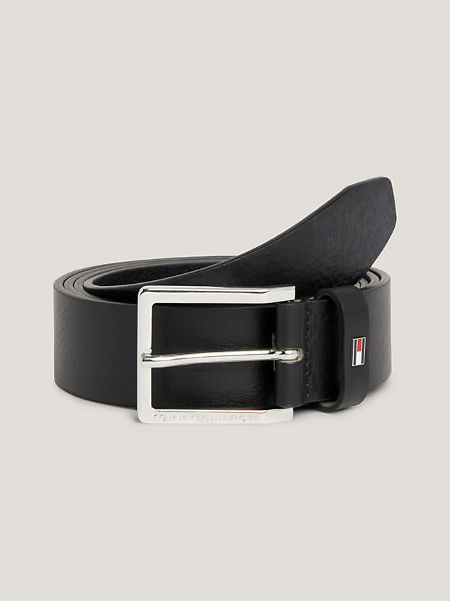 black contrast buckle leather belt for men tommy hilfiger