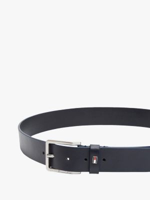 ceinture en cuir à boucle carrée bleu pour hommes tommy hilfiger