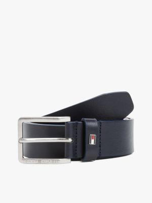 blue textured leather belt for men tommy hilfiger