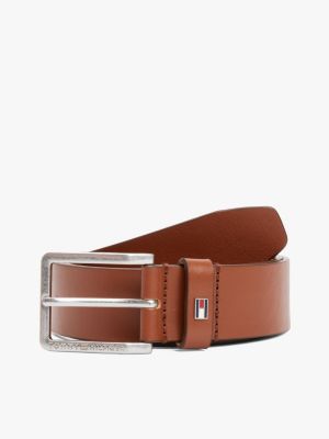 brown textured leather belt for men tommy hilfiger