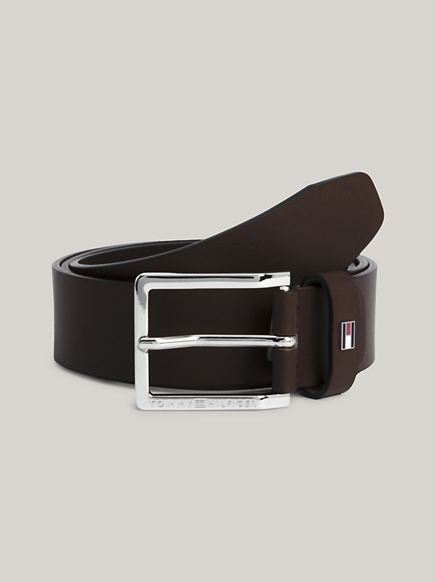 brown enamel flag adjustable leather belt for men tommy hilfiger