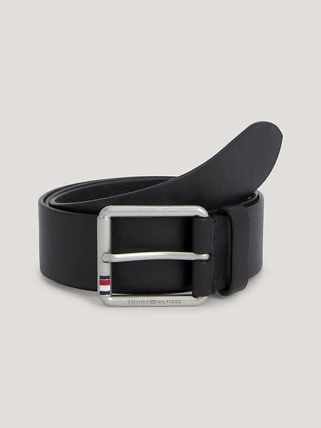 black casual leather gürtel mit logo-schnalle für herren - tommy hilfiger