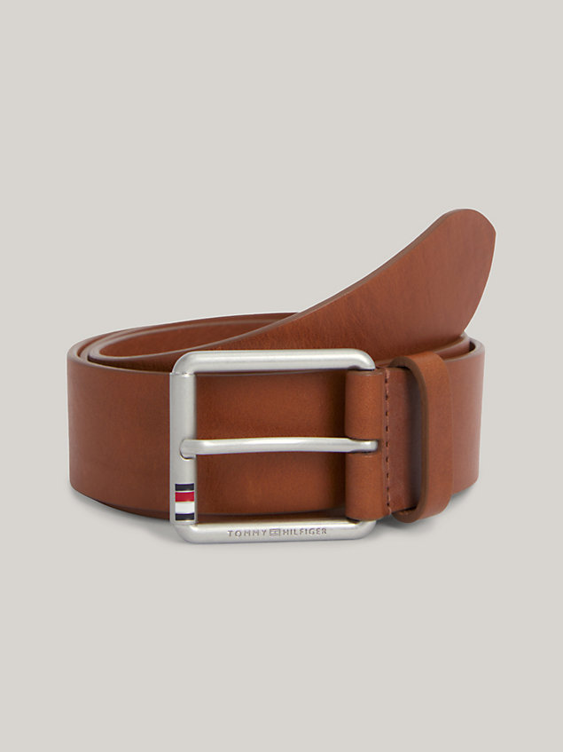 brown casual leather logo buckle belt for men tommy hilfiger