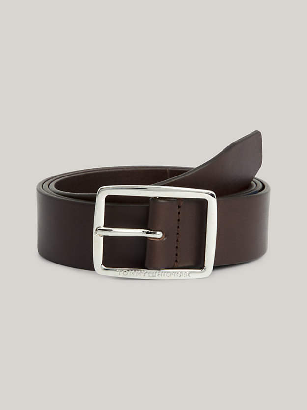 Polished Buckle Logo Leather Belt | Brown | Tommy Hilfiger