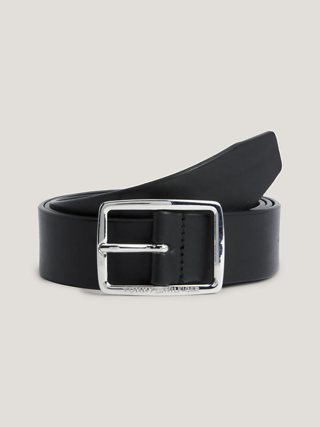 black polished buckle logo leather belt for men tommy hilfiger