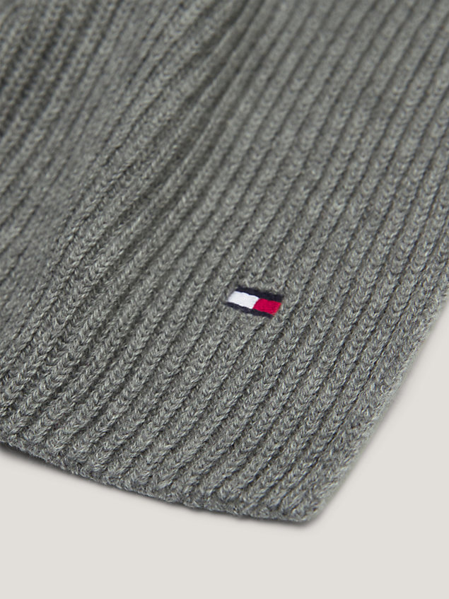 grey essential rib-knit flag embroidery scarf for men tommy hilfiger
