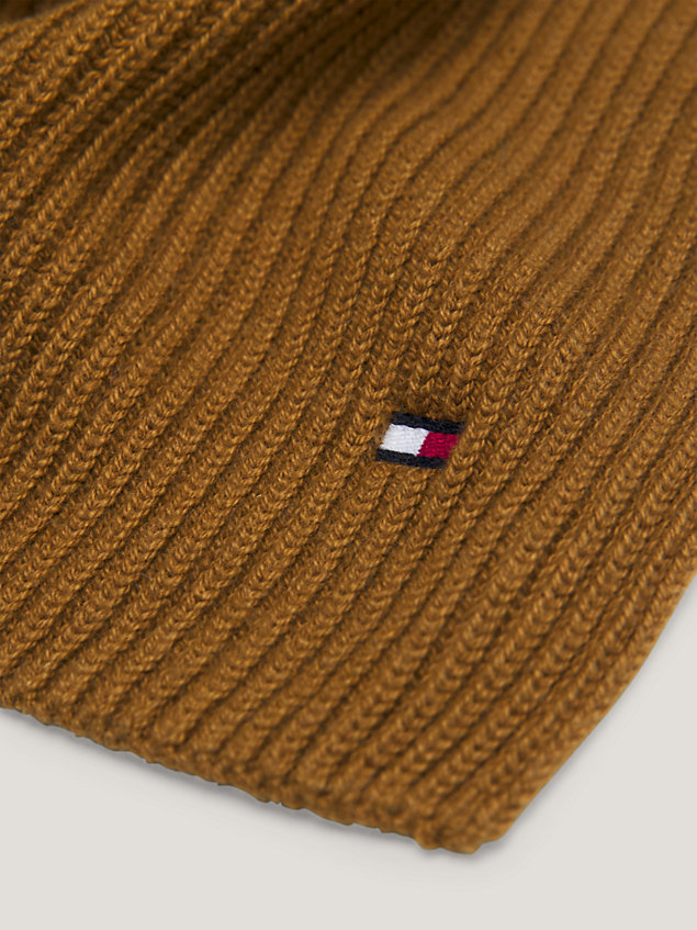 brown essential rib-knit flag embroidery scarf for men tommy hilfiger