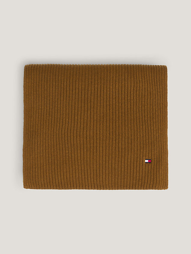 brown essential rib-knit flag embroidery scarf for men tommy hilfiger