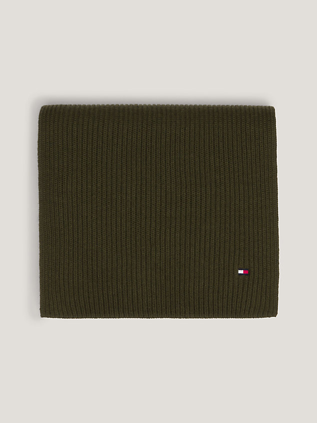 khaki essential rib-knit flag embroidery scarf for men tommy hilfiger