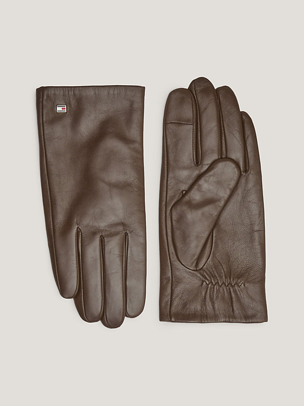 bruin essential leren handschoenen met vlag voor heren - tommy hilfiger