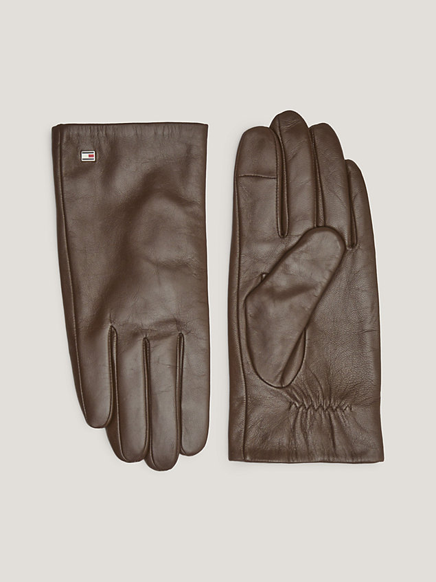 brown essential enamel flag leather gloves for men tommy hilfiger