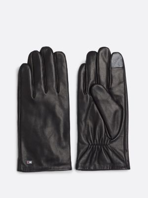 brown essential hilfiger flag leather gloves for men tommy hilfiger