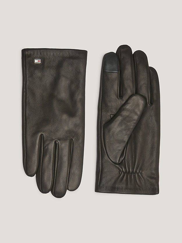 zwart essential leren handschoenen met vlag voor heren - tommy hilfiger