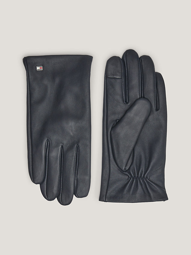 blue essential enamel flag leather gloves for men tommy hilfiger