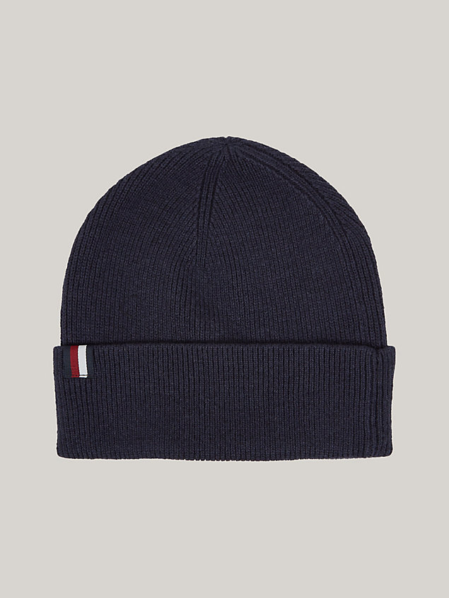 blue signature uptown rib-knit beanie for men tommy hilfiger