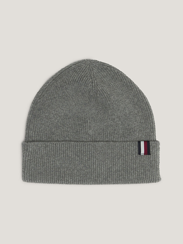 grey signature uptown rib-knit beanie for men tommy hilfiger