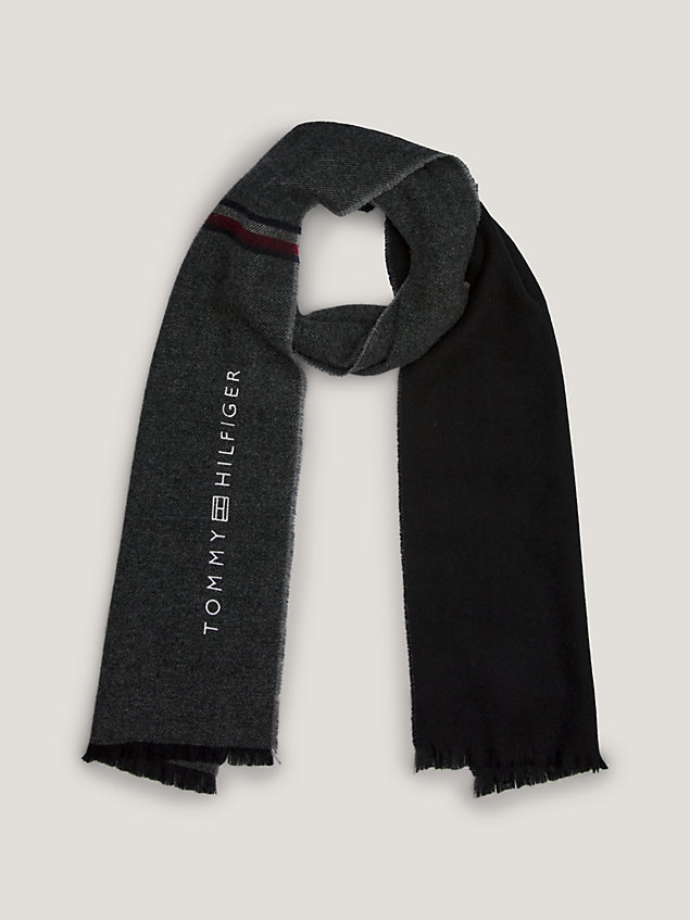 grey signature colour-blocked wool scarf for men tommy hilfiger