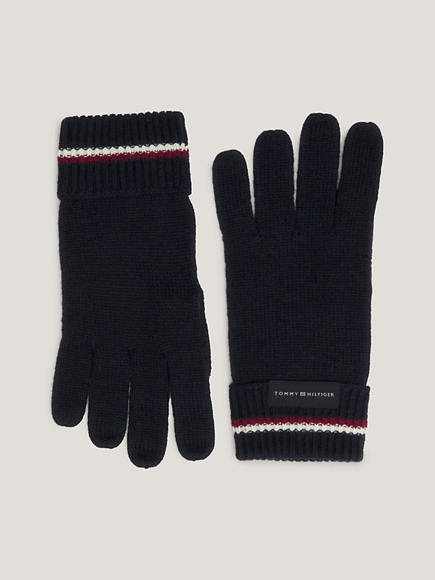 blue signature logo rib-knit gloves for men tommy hilfiger