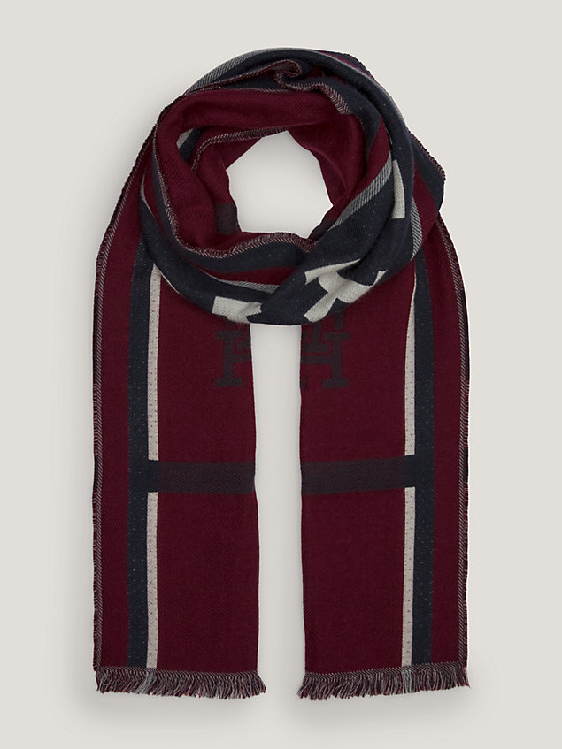 red th monogram fringed lightweight scarf for men tommy hilfiger