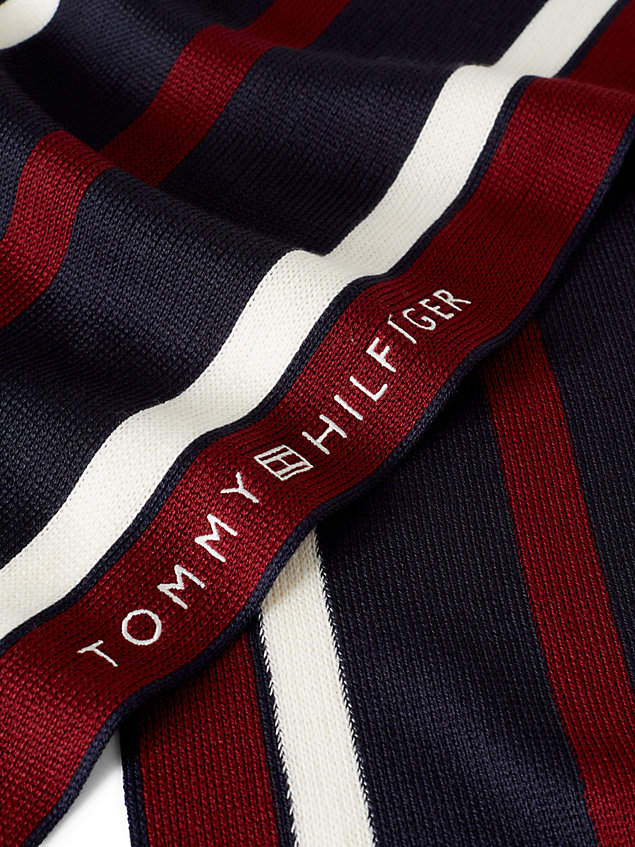 blue signature fringed stripe scarf for men tommy hilfiger