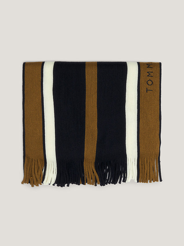 brown signature fringed stripe scarf for men tommy hilfiger