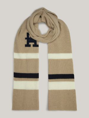 TH Monogram gestreifter Schal mit Applikation | Beige | Tommy Hilfiger