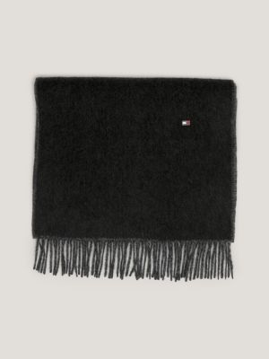 Elevated Cashmere Flag Plaque Black | Tommy Scarf | Fringed Hilfiger