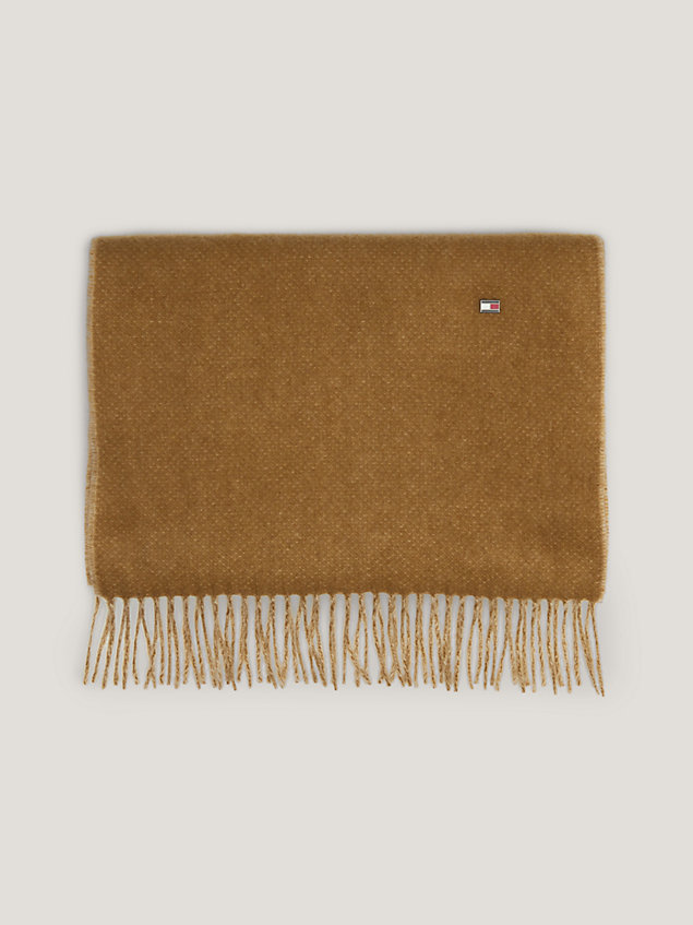 brown elevated cashmere flag plaque fringed scarf for men tommy hilfiger