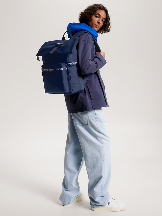 sac à dos essential à rabat roulé blue pour hommes tommy jeans