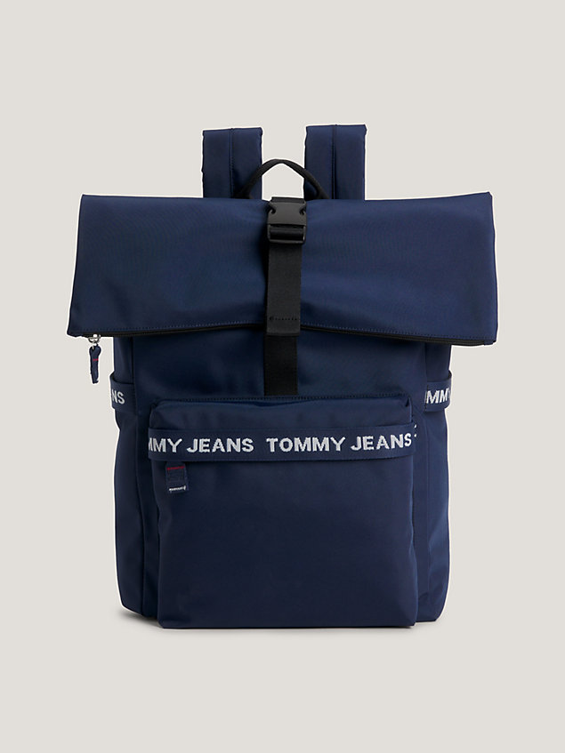 blue essential recycled roll-top backpack for men tommy jeans