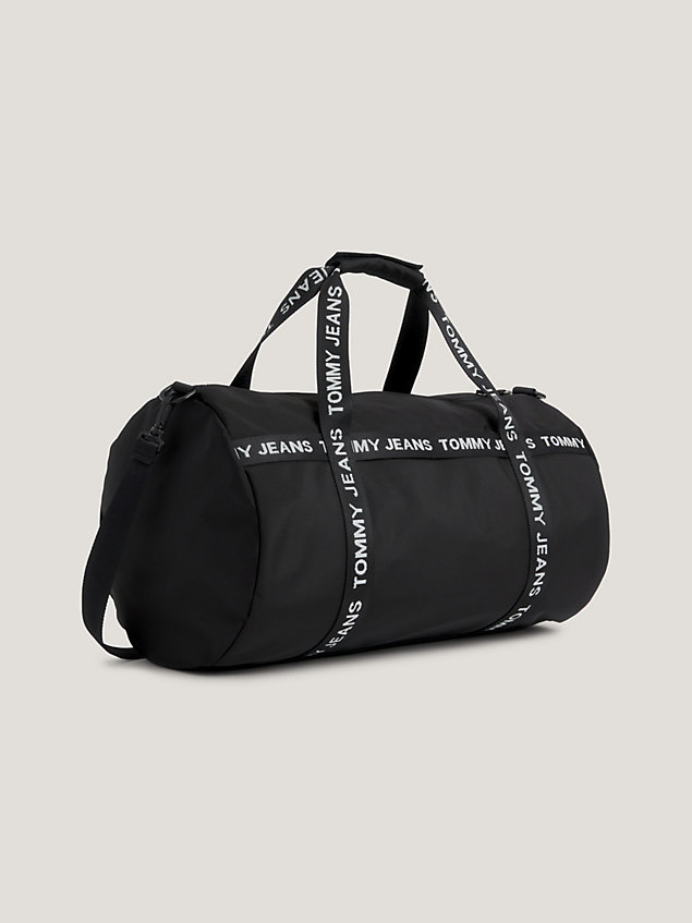 black essential recycled repeat logo duffel bag for men tommy jeans