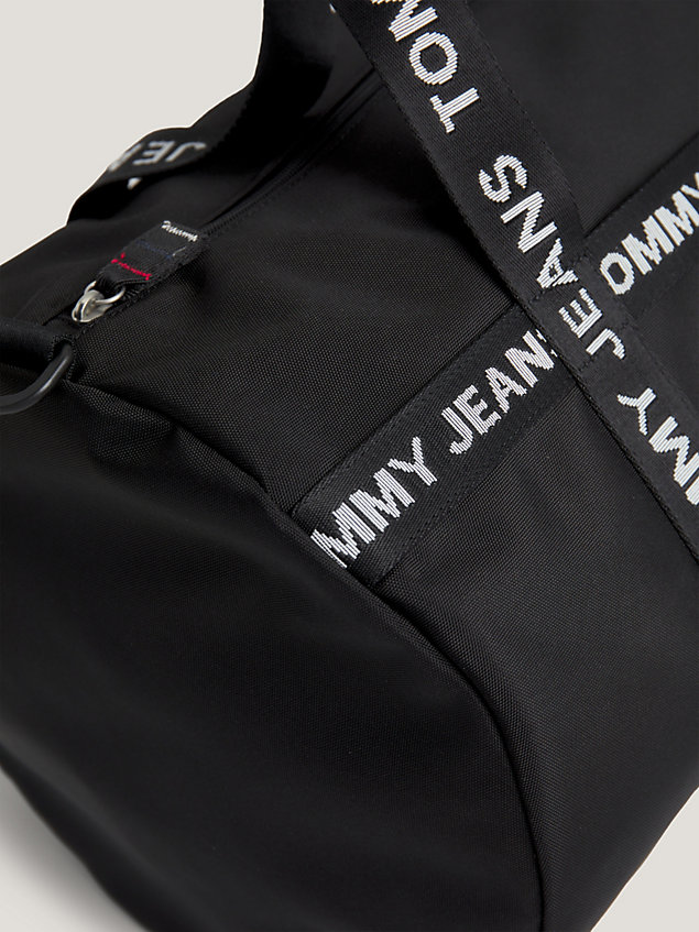 black essential recycled repeat logo duffel bag for men tommy jeans