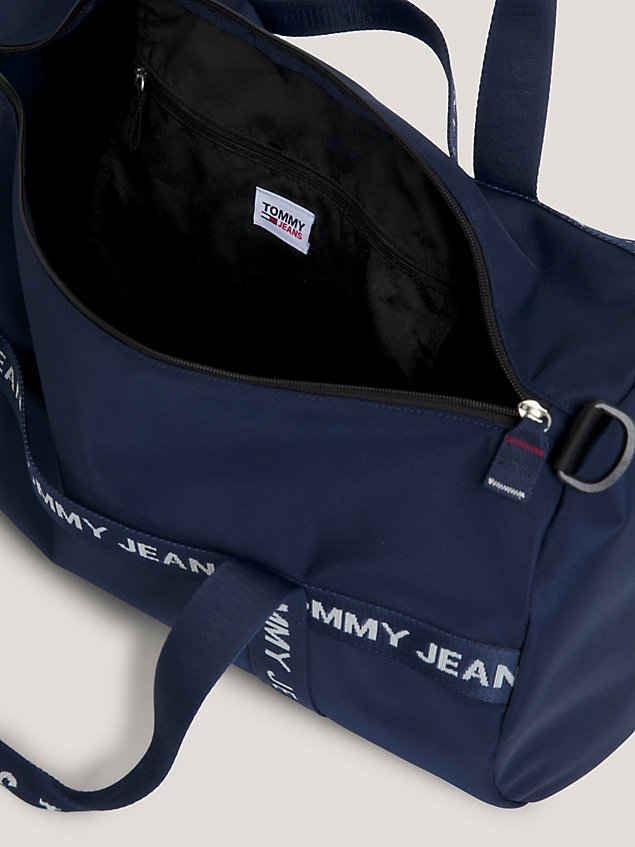 blue essential recycled repeat logo duffel bag for men tommy jeans