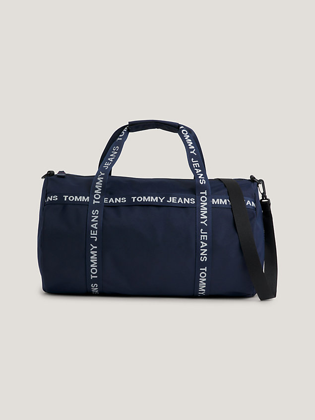 blue essential recycled repeat logo duffel bag for men tommy jeans