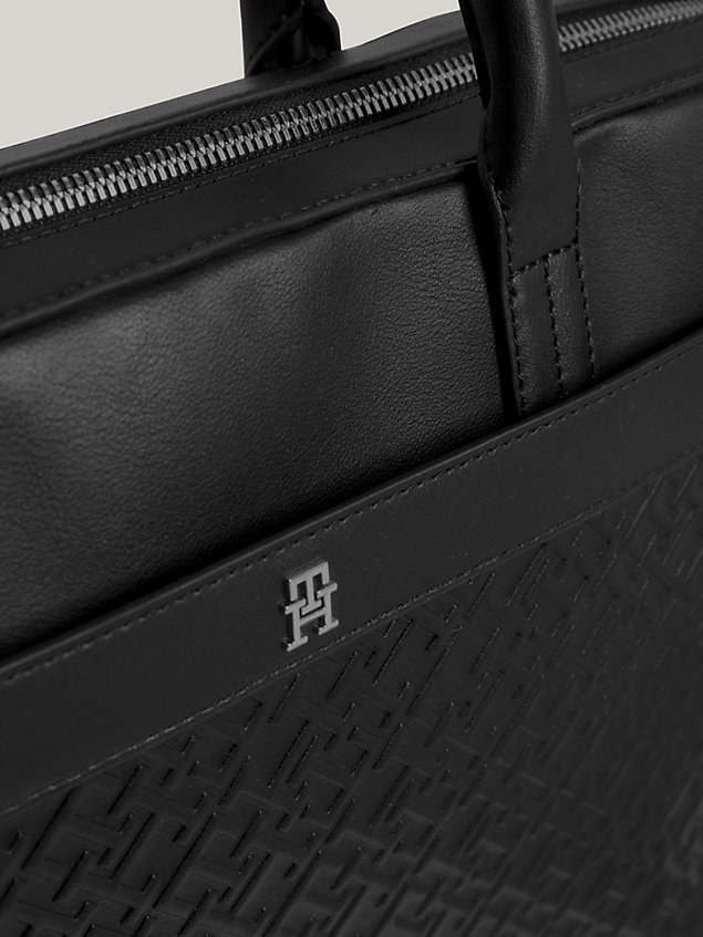 black torba na laptopa z wytłoczonym monogramem th dla mężczyźni - tommy hilfiger
