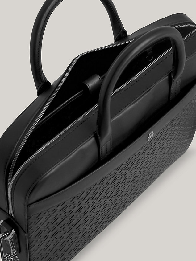 black torba na laptopa z wytłoczonym monogramem th dla mężczyźni - tommy hilfiger