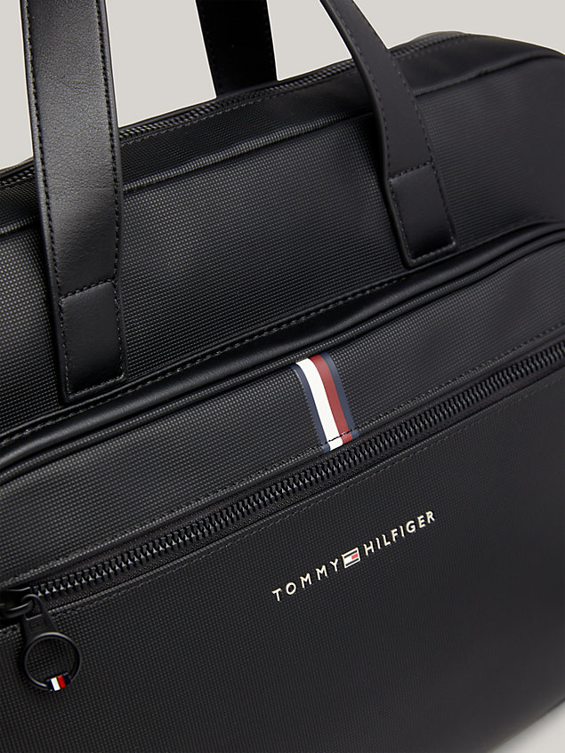 black essential piqué-laptop-tasche mit logo für herren - tommy hilfiger